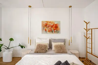 Ein Bett oder Betten in einem Zimmer der Unterkunft Gemütliche Ferienwohnung in Weinbergnähe & Tiefgarage