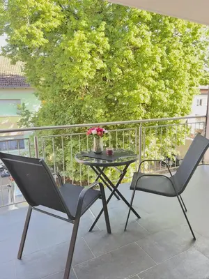 Ein Balkon oder eine Terrasse in der Unterkunft Balkonliebe Karlsruhe - Waschmaschine, Stellplatz, Balkon, Regendusche