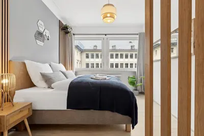 Ein Bett oder Betten in einem Zimmer der Unterkunft Apartment Pyramidenblick