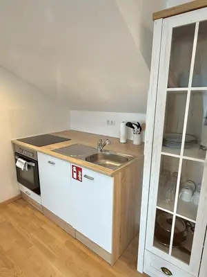 Küche/Küchenzeile in der Unterkunft Modern Flat Karlsruhe - Waschmaschine, Fußbodenheizung, Regendusche