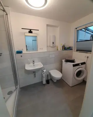 Ein Badezimmer in der Unterkunft Apartment am Palmenhaus