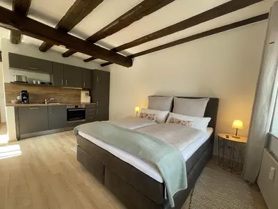 Küche/Küchenzeile in der Unterkunft Ferienwohnung an der Mainpromenade