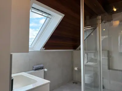 Ein Badezimmer in der Unterkunft Rebenblick Dachsuite in historischem Gebäude aus 1840