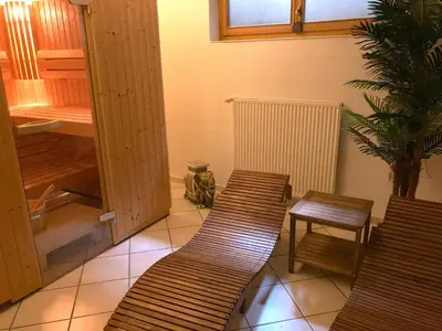 Ein Sitzbereich in der Unterkunft Ferienwohnung mit Weitblick