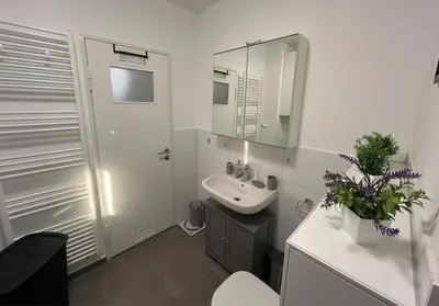Ein Badezimmer in der Unterkunft Spacious Apartment with Balcony - nearby Schlosspark - APOLONIAliving