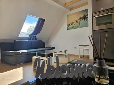 Ein Sitzbereich in der Unterkunft Rooftop Retreat Heilbronn