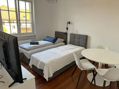 Ein Bett oder Betten in einem Zimmer der Unterkunft Apt4 - Ferienwohnung Brötzingen 3 OG