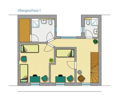 Grundriss der Unterkunft Gruppen und Familienstadthaus 5-6 Betten, 4 Bäder, 2 Terrassen und Balkon