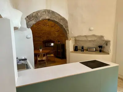 Küche/Küchenzeile in der Unterkunft Eisenturm - Stadthaus, Turmgewölbe