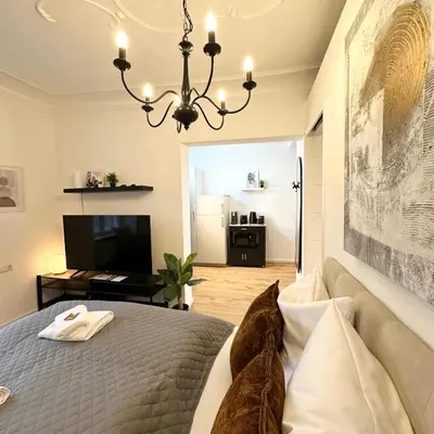 Ein Bett oder Betten in einem Zimmer der Unterkunft BELLA - Business&Family Ap 2, 100m zum Konzerteingang Schloß, Parkplatz, Smart TV, Netflix, Waschmaschine, 24h Checkin, 30 qm