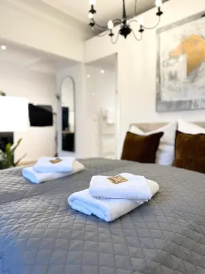Ein Bett oder Betten in einem Zimmer der Unterkunft BELLA - Business&Family Ap 2, 100m zum Konzerteingang Schloß, Parkplatz, Smart TV, Netflix, Waschmaschine, 24h Checkin, 30 qm