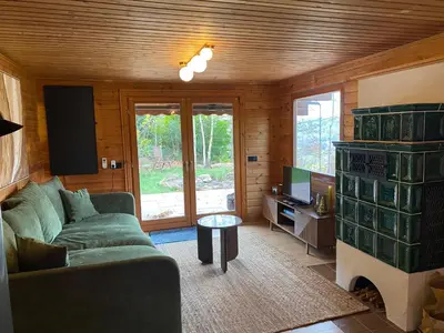 Ein Sitzbereich in der Unterkunft Ruhige Hütte mit toller Aussicht