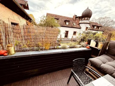 Ein Balkon oder eine Terrasse in der Unterkunft Ferienwohnung zum Woibauer