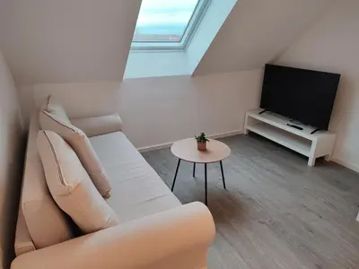 TV/Unterhaltungsangebot in der Unterkunft Bruchsal Business Apartment - Schreibtisch - Smart-TV