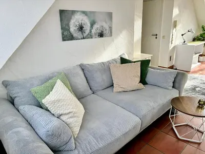 Ein Sitzbereich in der Unterkunft Ferienwohnung Spessartzeit - ruhig & naturnah im Spessart