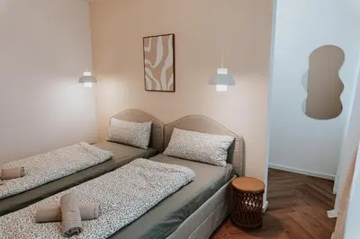 Ein Bett oder Betten in einem Zimmer der Unterkunft stylisches Apartment 6 in Viernheim
