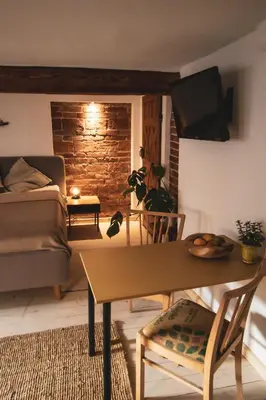 Ein Sitzbereich in der Unterkunft Klinkerstube