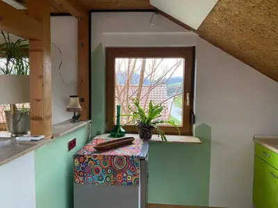 Küche/Küchenzeile in der Unterkunft Burgblick Stube - Apartment für bis zu 4 Personen - Haustiere willkommen - mit Einbauküche - Fahrradparkplatz etc