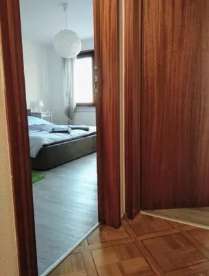 Ein Bett oder Betten in einem Zimmer der Unterkunft Blick über Heilbronn near IPAI