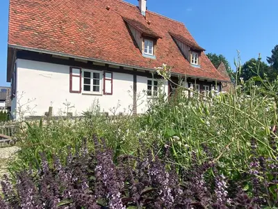 Ein Garten an der Unterkunft Öko-Fachwerkhaus am Schwarzwald
