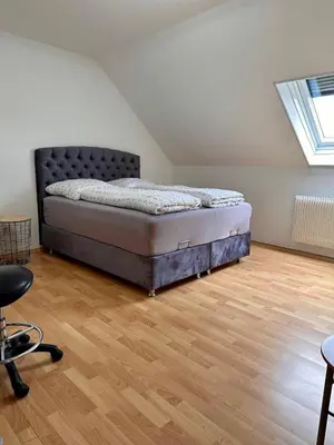Ein Bett oder Betten in einem Zimmer der Unterkunft Country house style vintage 2-room apartment in Kleinostheim