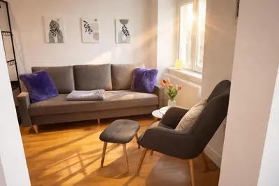 Ein Sitzbereich in der Unterkunft BELLA - Business&Family Ap 9, 100m zum Konzerteingang Schloß, Parkplatz, SmartTV, Netflix, Waschmaschine, 24h Checkin, 35qm