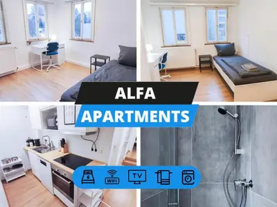 Grundriss der Unterkunft ALFA 4 Zimmer-Apartment Kornwestheim bei Stuttgart Zentral 5 Betten l Bad Küche WLAN WM l LANGZEITAUFENTHALTE l Bath Kitchen 5 Beds WIFI WM l LONG STAY