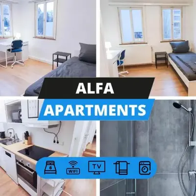 ALFA 4 Zimmer-Apartment Kornwestheim bei Stuttgart Zentral 5 Betten l Bad Küche WLAN WM l LANGZEITAUFENTHALTE l Bath Kitchen 5 Beds WIFI WM l LONG STAY