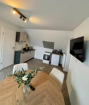 Küche/Küchenzeile in der Unterkunft modernes Apartment 4 für Monteure mit Parkplatz in Lampertheim