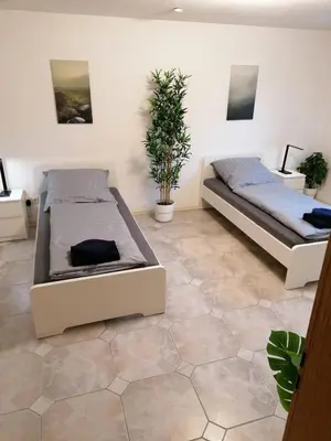 Ein Bett oder Betten in einem Zimmer der Unterkunft bookandstay24 com Babenhausen Apartment mit 2 Betten und Küche