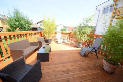 Ein Balkon oder eine Terrasse in der Unterkunft Gästehaus Neckarsulm