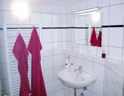 Ein Badezimmer in der Unterkunft Ferien-Wohnung am Menzer-Park