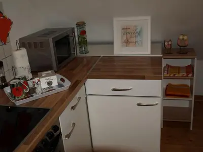 Küche/Küchenzeile in der Unterkunft Ferienwohnung Klatschmohn