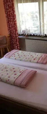 Ein Bett oder Betten in einem Zimmer der Unterkunft Gasthof und Pension Mainzer Rad