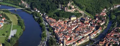 Blick auf Ferienwohnung Eichelgasse Wertheim aus der Vogelperspektive