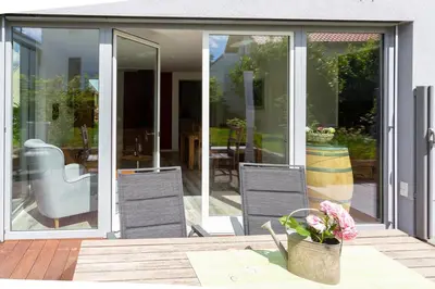 Ein Balkon oder eine Terrasse in der Unterkunft Ferienwohnung im Paradiesgarten