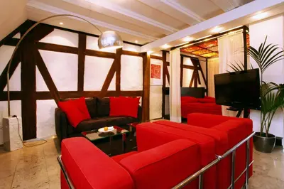 Ein Sitzbereich in der Unterkunft Mühle am Schlossberg