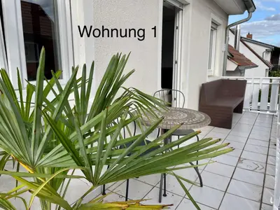 Ein Balkon oder eine Terrasse in der Unterkunft Ferienwohung Weinheim