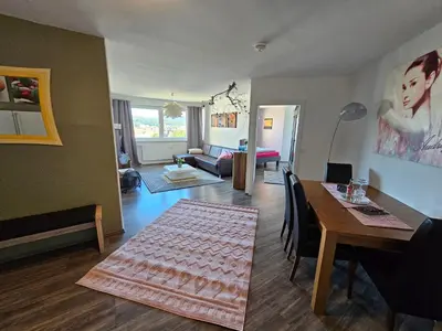 Ein Sitzbereich in der Unterkunft Deluxapartment