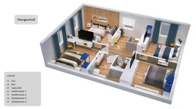 Grundriss der Unterkunft HOUSE 756 MAINZ - DESIGN-FERIENHAUS, 4 Schlafzimmer, 3 Bäder, SAUNA & Kamin
