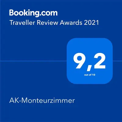 Ein Zertifikat, Auszeichnung, Logo oder anderes Dokument, das in der Unterkunft AK-Monteurzimmer ausgestellt ist
