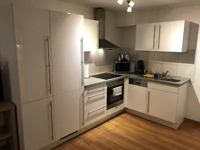 Küche/Küchenzeile in der Unterkunft HARBOUR Business Apartment Karlsruhe