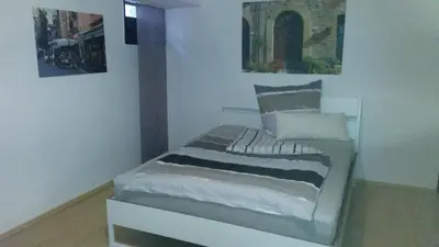 Ein Bett oder Betten in einem Zimmer der Unterkunft Ferienwohnung keine Monteurvermietung Nähe Heidelberg Hockenheim BDS Anlage