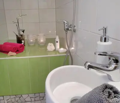 Ein Badezimmer in der Unterkunft Ferienwohnungen wie im Süden Großostheim