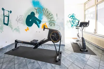 Das Fitnesscenter und/oder die Fitnesseinrichtungen in der Unterkunft ACHAT Hotel Heppenheim