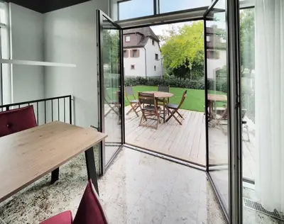 Ein Balkon oder eine Terrasse in der Unterkunft Ferienhaus Alte Glaserei