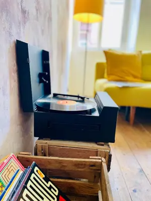 Ein Sitzbereich in der Unterkunft Boutique-Ferienwohnung im alten Weinhaus Moser