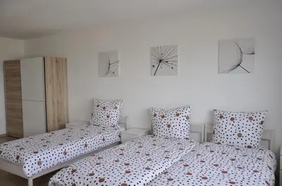 Ein Bett oder Betten in einem Zimmer der Unterkunft Über den Wolken und super zentral zwischen Frankfurt und Darmstadt - 100qm