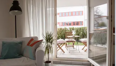 Ein Sitzbereich in der Unterkunft Gemütliche Wohnung mit sonniger Terrasse