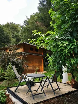 Ein Garten an der Unterkunft Pension Am Waldrand